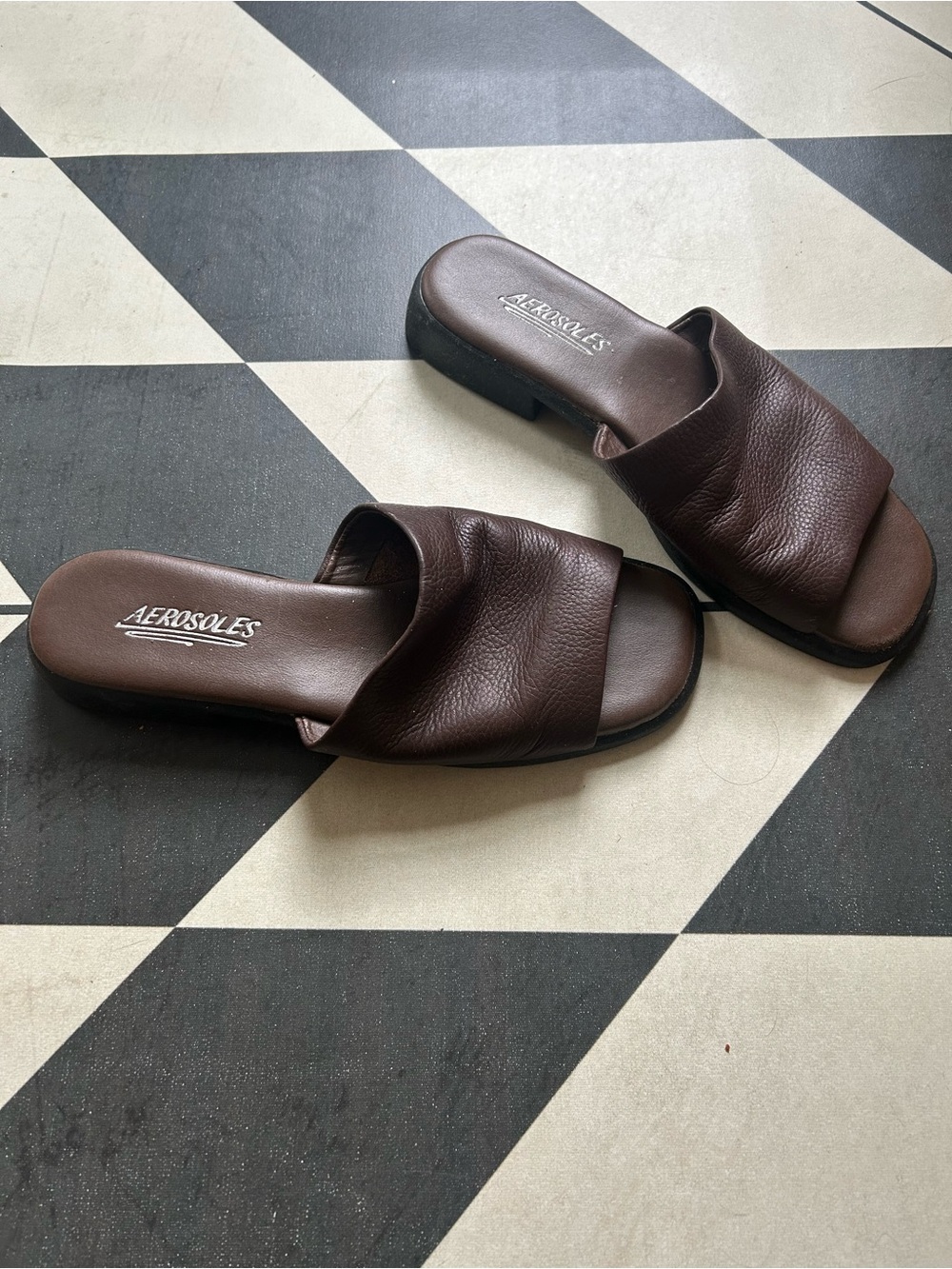 AEROSOLES Dark Brown Leather Slide Sandals 7.5